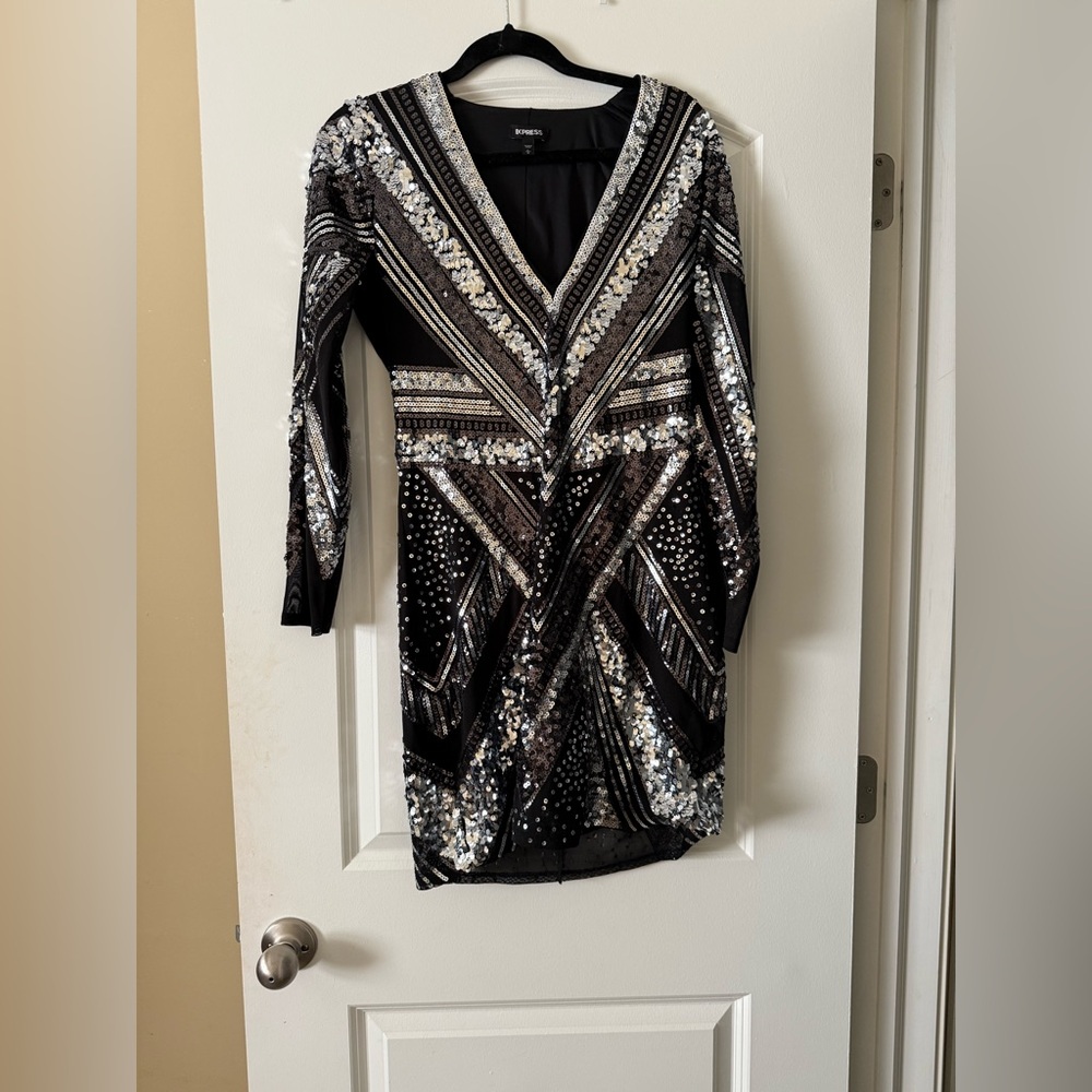 Express Black and Silver Sequin Dress